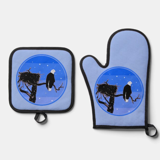 Bald Eagle in Winter  - Original Wildlife Art Oven Mitt & Pot Holder Set (Front)