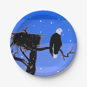 Bald Eagle in Winter - Original Wildlife Art Paper Plate