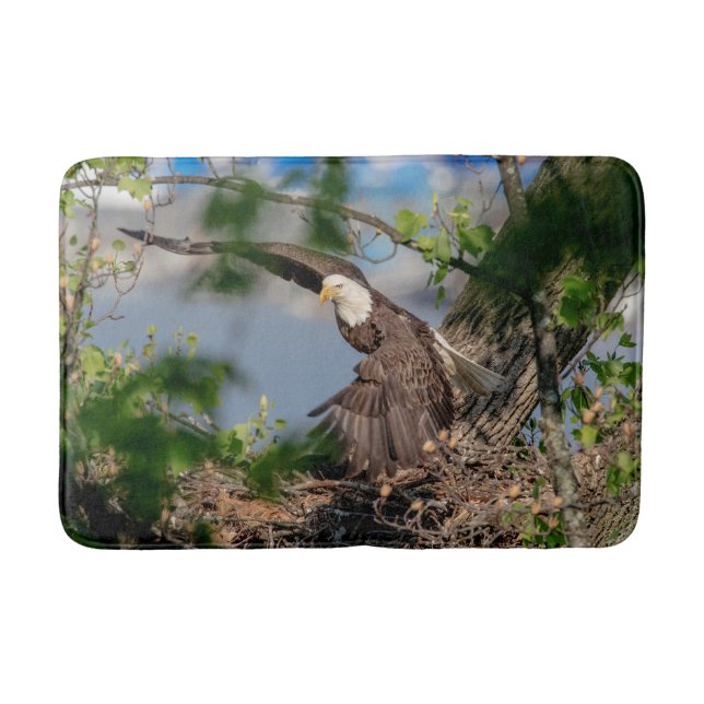 Bald Eagle leaving the nest Bath Mat (Front)