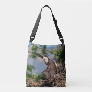 Bald Eagle leaving the nest Crossbody Bag