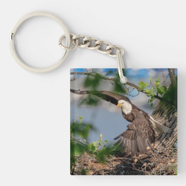 Bald Eagle leaving the nest Key Ring (Front)