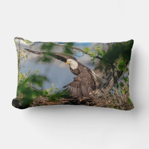 Bald Eagle leaving the nest Lumbar Cushion