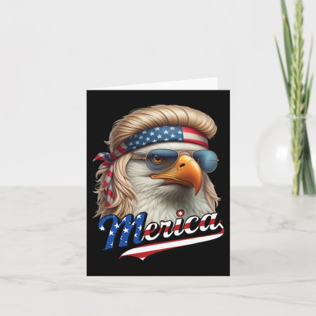 Bald Eagle Merica 4th July Eagle Blonde Mullet Fun Card (Front)