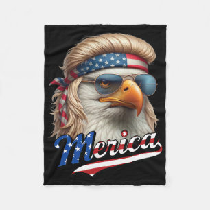 Bald Eagle Merica 4th July Eagle Blonde Mullet Fun Fleece Blanket