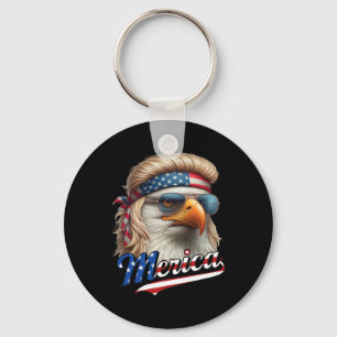 Bald Eagle Merica 4th July Eagle Blonde Mullet Fun Key Ring