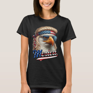 Bald Eagle Merica 4th July Eagle Blonde Mullet Fun T-Shirt
