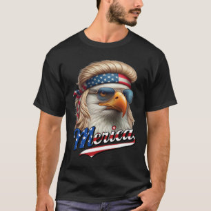 Bald Eagle Merica 4th July Eagle Blonde Mullet Fun T-Shirt