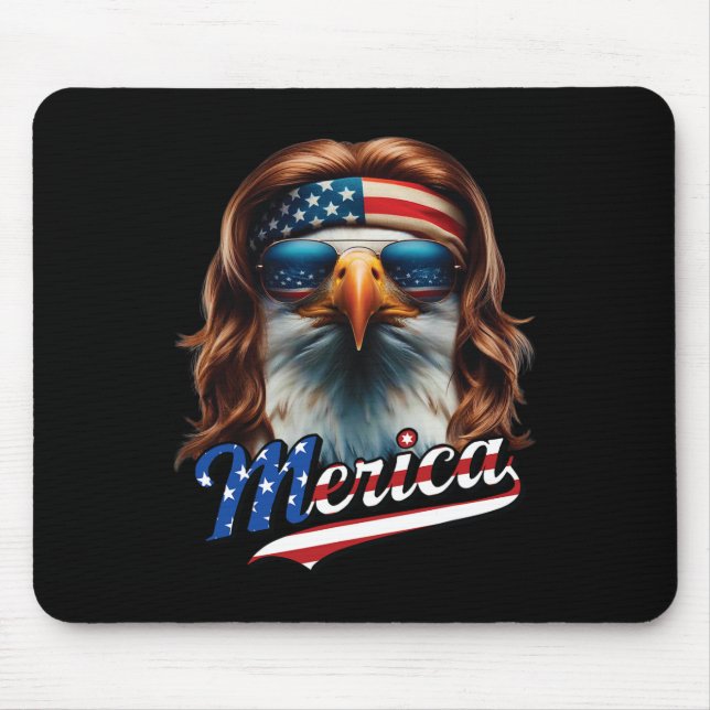 Bald Eagle Merica 4th July Eagle Mullet Funny Man  Mouse Pad (Front)