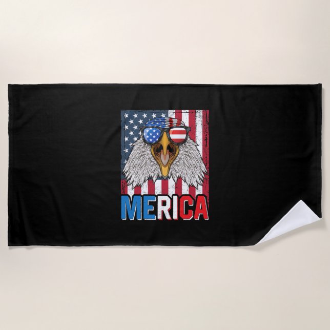 Bald Eagle Merica 4th of July Beach Towel (Front)