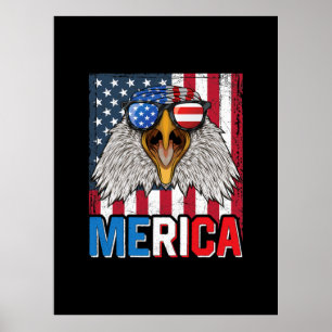Bald Eagle Merica 4th of July Poster