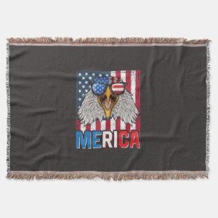 Bald Eagle Merica 4th of July Throw Blanket