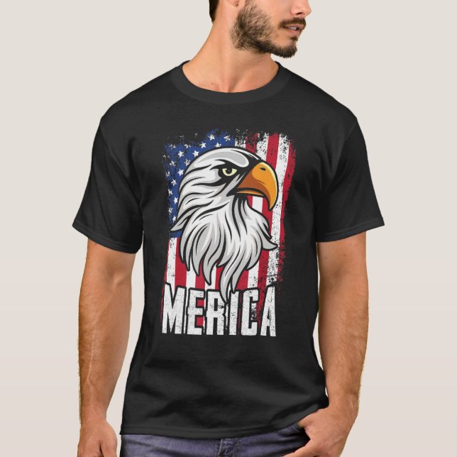 Bald Eagle 'merica Retro American Flag Patriotic 4 T-Shirt (Front)