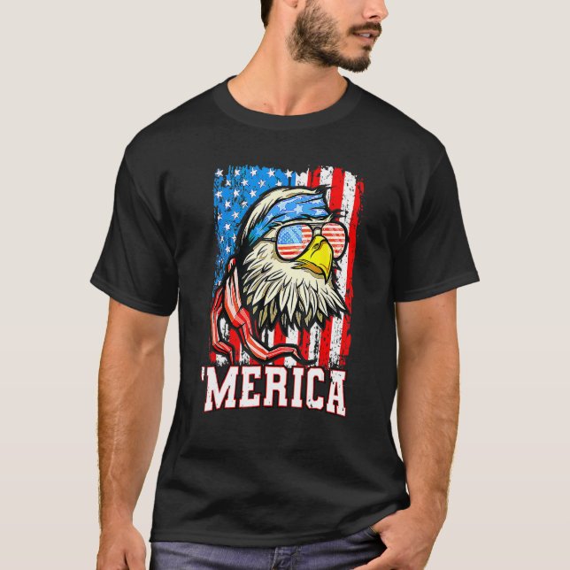 Bald Eagle Mullet Merica American Flag  4th Of Jul T-Shirt (Front)