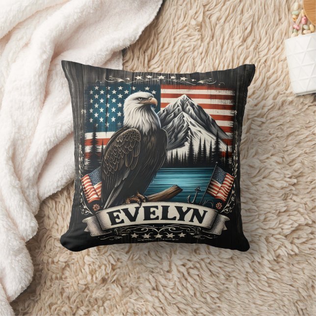 Bald Eagle Nesting Near Mountain Lake With Flags Cushion (Blanket)