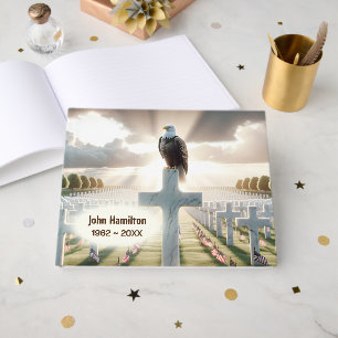 Bald Eagle On a Marble Cross In Cemetery Guest Book