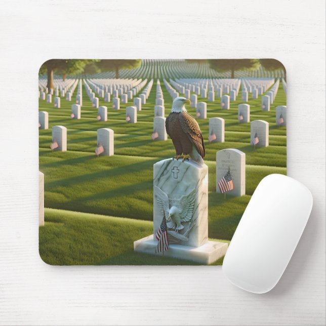 Bald Eagle On A Military Gravestone Mouse Pad (With Mouse)