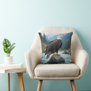 Bald Eagle On a River Rock Cushion