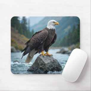 Bald Eagle On a River Rock Mouse Pad
