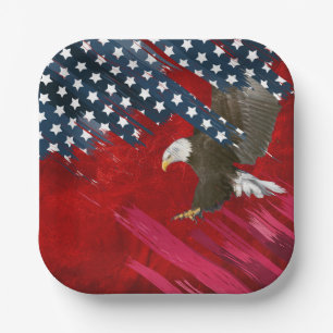 Bald Eagle on American Flag Abstract Paper Plate