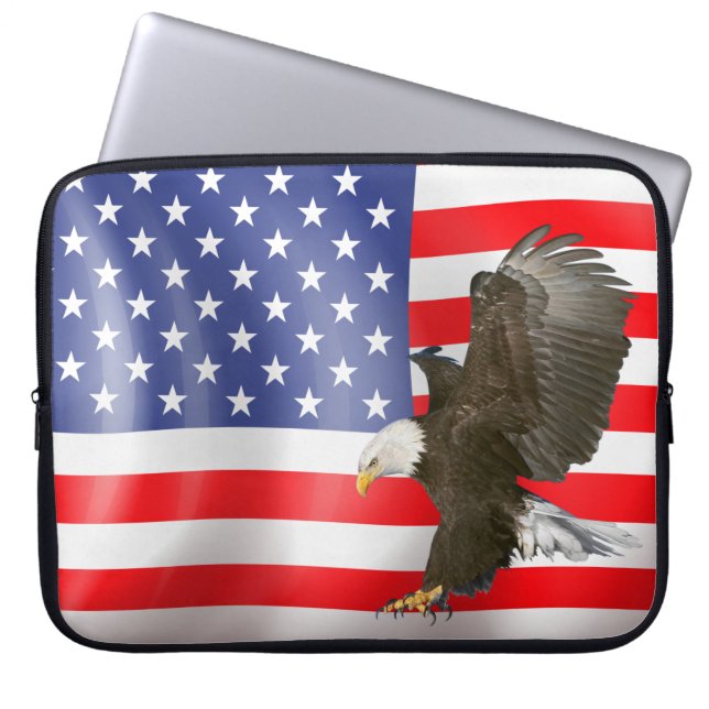 Bald Eagle on American Flag Laptop Sleeve (Front)