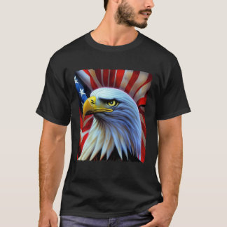 Bald Eagle On American Flag USA 4th of July Party  T-Shirt