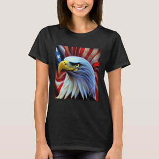 Bald Eagle On American Flag USA 4th of July Party  T-Shirt