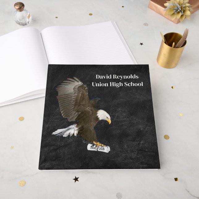 Bald Eagle On Black Leather with 2026 Diploma Guest Book (Front Open)