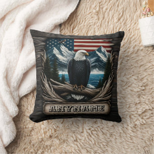 Bald Eagle on Branch in Scenic Landscape Cushion
