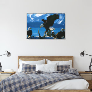 Bald Eagle on log Wrapped Canvas Print