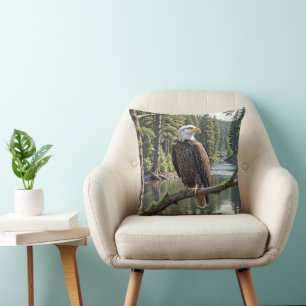 Bald Eagle On River Tree Branch Cushion