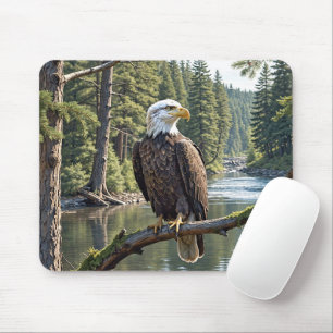 Bald Eagle On River Tree Branch Mouse Pad