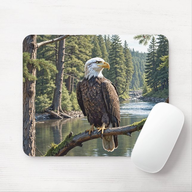Bald Eagle On River Tree Branch Mouse Pad (With Mouse)