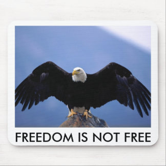 BALD EAGLE ON ROCK, FREEDOM IS NOT FREE MOUSE PAD