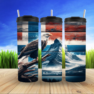 Bald Eagle On Rustic Flag Thermal Tumbler