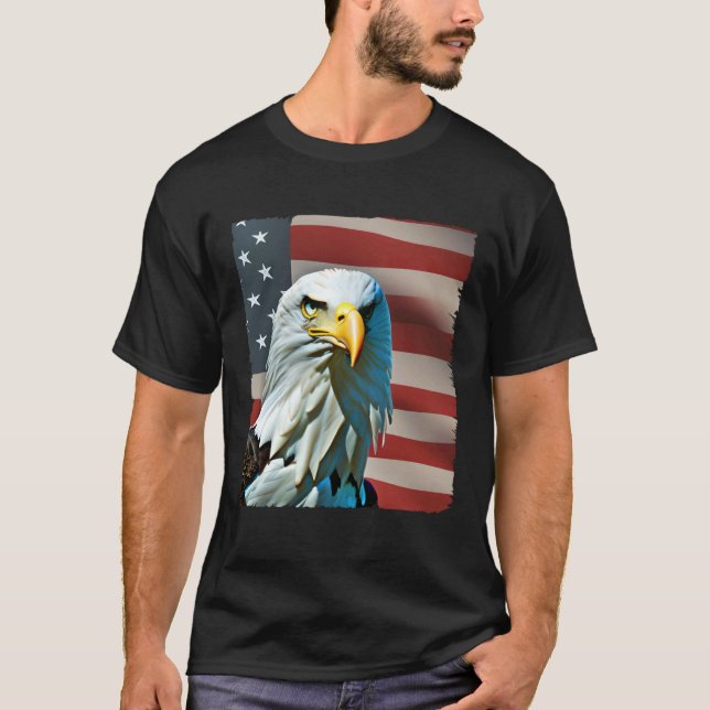Bald Eagle On USA Flag American 4th of July T-Shirt (Front)