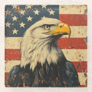 Bald Eagle Over American Flag Glass Coaster