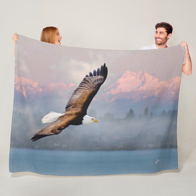 Bald Eagle Over Mountains Peaks Fleece Blanket (In Situ)