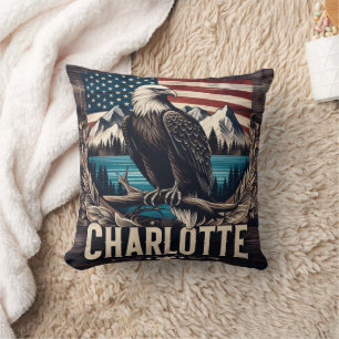 Bald Eagle Overlooking Charlotte With Mountains Cushion