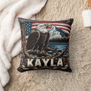 Bald Eagle Perched Near Mountains and Lake Cushion