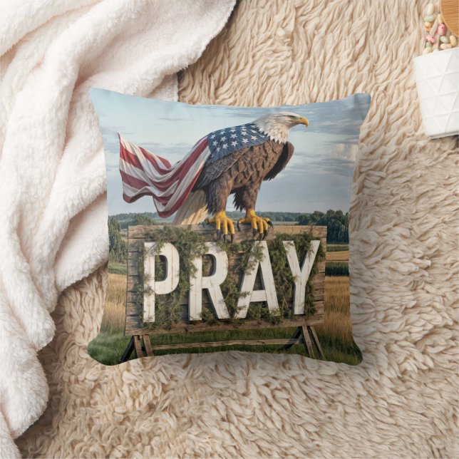 Bald Eagle Perched On a Pray Sign Cushion (Blanket)