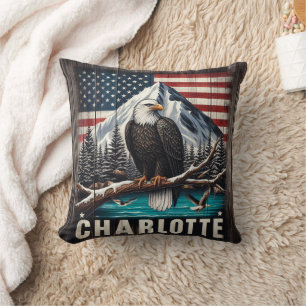 Bald Eagle Perched on Branch With Mountains Cushion