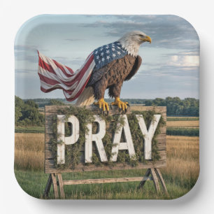 Bald Eagle Perched On Pray Sign Paper Plate