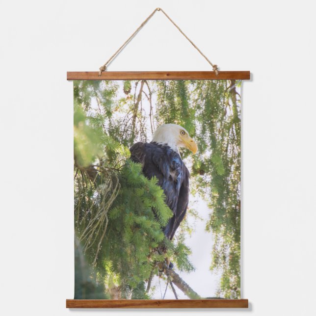 Bald Eagle perches in Douglas Fir Hanging Tapestry (Front)