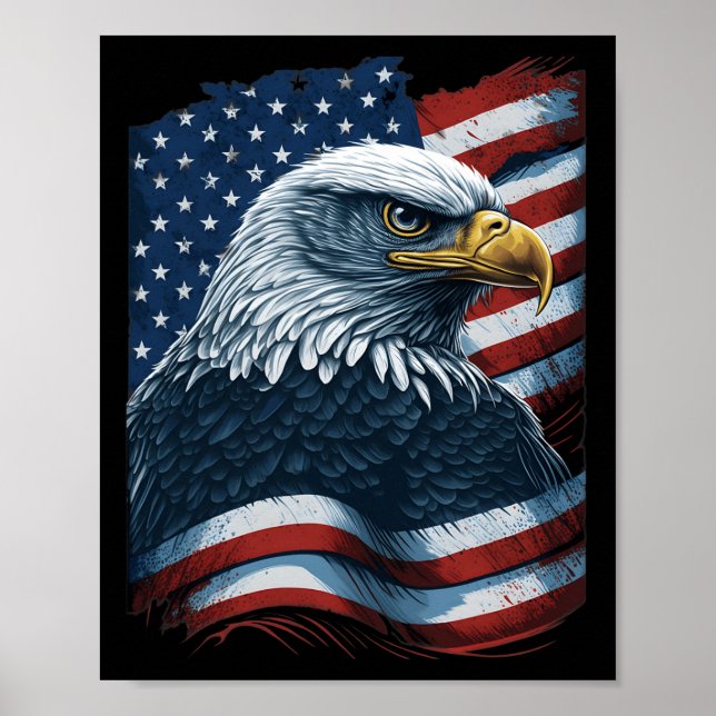 Bald Eagle Proud Patriotic American Us Flag 4th Of Poster (Front)