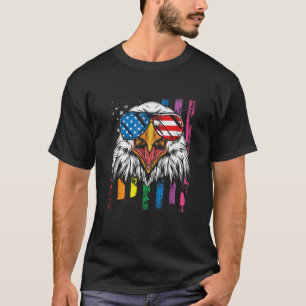 Bald Eagle Rainbow American Flag Patriotic LGTB Ga T-Shirt