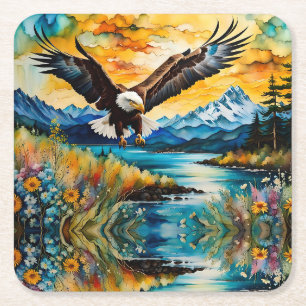 Bald Eagle river wildflowers at sunset Square Paper Coaster
