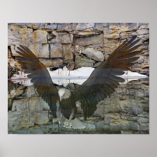Bald Eagle Rock Wall Reflections In Water Poster (Front)