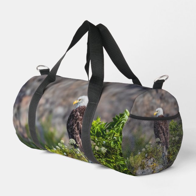 Bald eagle sitting on the rock duffle bag (Right Corner)