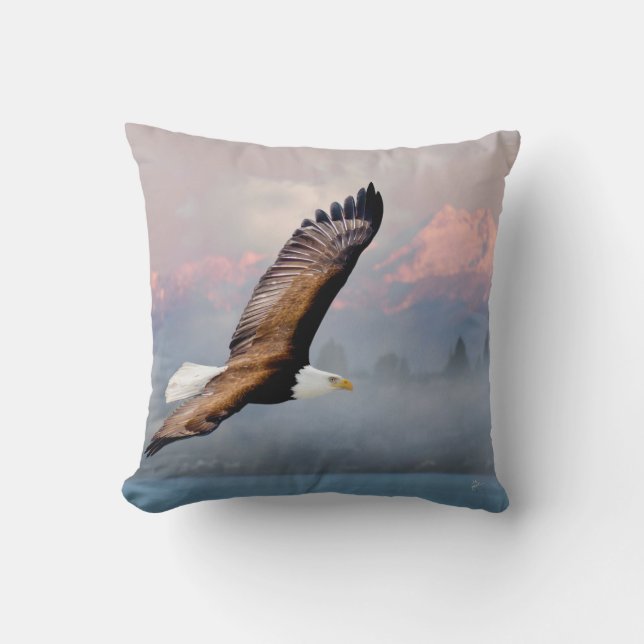 Bald Eagle Soar Mountains Nature Inspirational Cushion (Front)