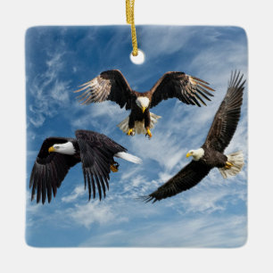 Bald Eagle Soaring Ceramic Ornament